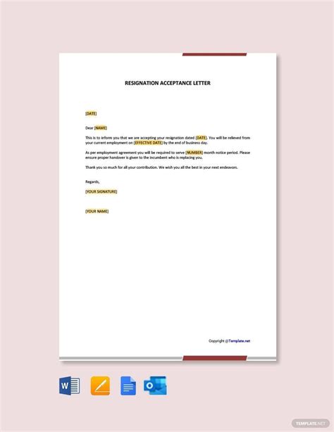 resignation acceptance letter templates documents design