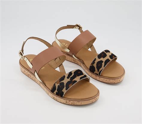 office sense cork sole sandals tan leopard gold mix