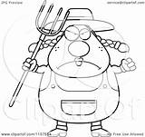 Farmer Clipart Female Plump Pitchfork Cartoon Thoman Cory Outlined Coloring Vector 2021 sketch template