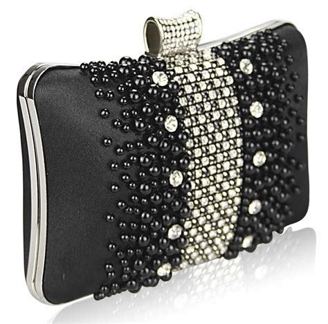 wholesale black beaded pearl rhinestone clutch bag