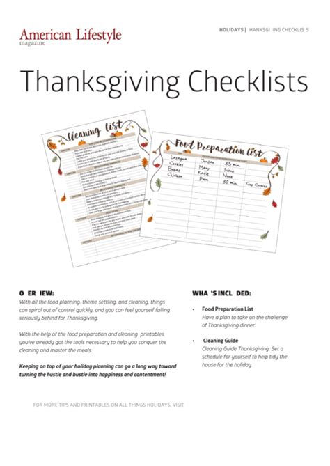 thanksgiving checklist templates printable