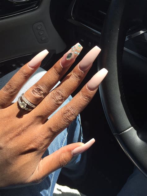long length coffin shaped nails by ken nude pink color