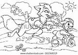 Coloring Fox Rabbit Chasing Drawing Cartoon Vector Concept Illustration Shutterstock Search sketch template