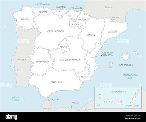 vektor karte von spanien mit regionen und territorien und