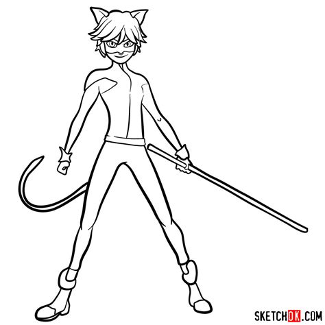draw cat noir sketchok easy drawing guides