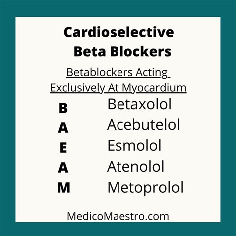 cardio selective beta blockers mnemonic medicomaestro