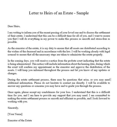 letter  heirs  estate sample culturo pedia