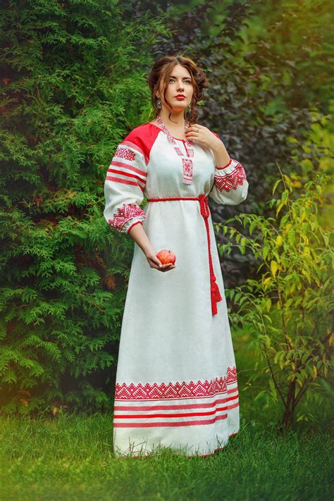 Russian Traditional Folk Dress Linen Embroidered Dress Etsy Russian