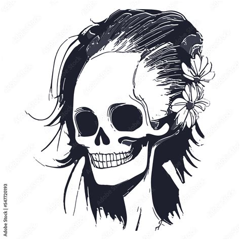Female Skull Tattoo Designs Hand Drawn Vector Black And White Clip Art