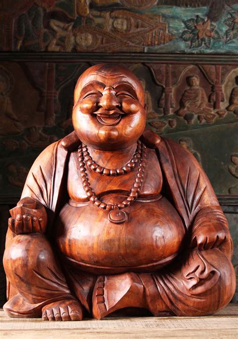 wooden sitting fat happy buddha statue  bwz hindu gods