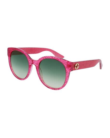 gucci glittered gradient round sunglasses fuchsia neiman marcus