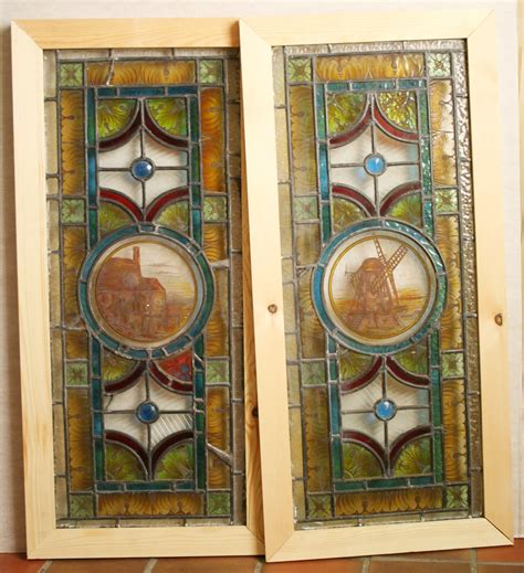 Ref Vic468 2 Antique Victorian Stained Glass Windows