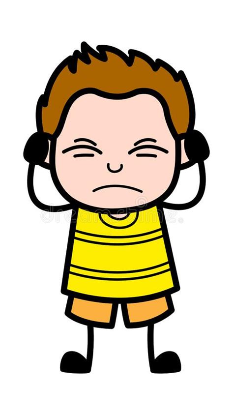 covering ears young boy cartoon stock illustration illustration