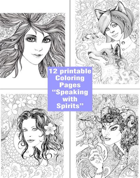 printable  coloring pages set  beautiful lady etsy