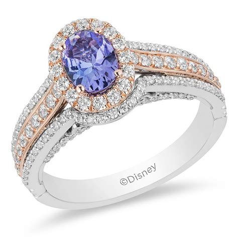 enchanted disney ariel oval tanzanite   ct tw diamond double frame engagement ring