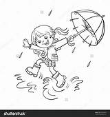 Coloring Rain Outline Puddle Girl Cartoon Pages Jumping Clipart Playing Joyful Winter Templates Painting Shutterstock Getcolorings Umbrella Color People Choose sketch template