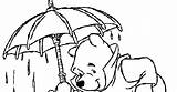 Pooh Winnie Coloring Pages Rainy Umbrella Disney sketch template