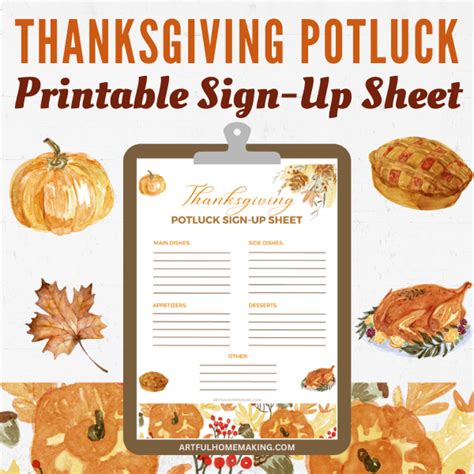 thanksgiving potluck list printable sign  sheet  artful