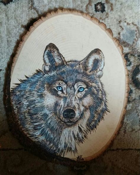 wood burned  prismacolor wolf wood burning patterns hand painted pet