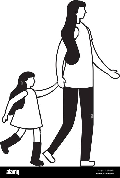 Mother With Daughter Holding Hands Vector Illustration Stock Vector
