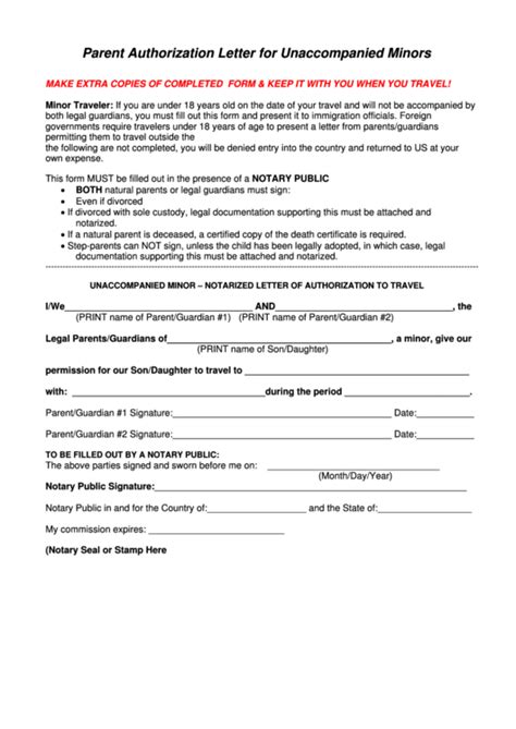notarized parental authorization letter