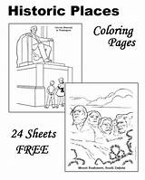 Coloring Pages Places Historic Dc Washington Rushmore Kids American Patriotic History Mount Dam Landmarks States United Symbols Activities Hoover Raisingourkids sketch template