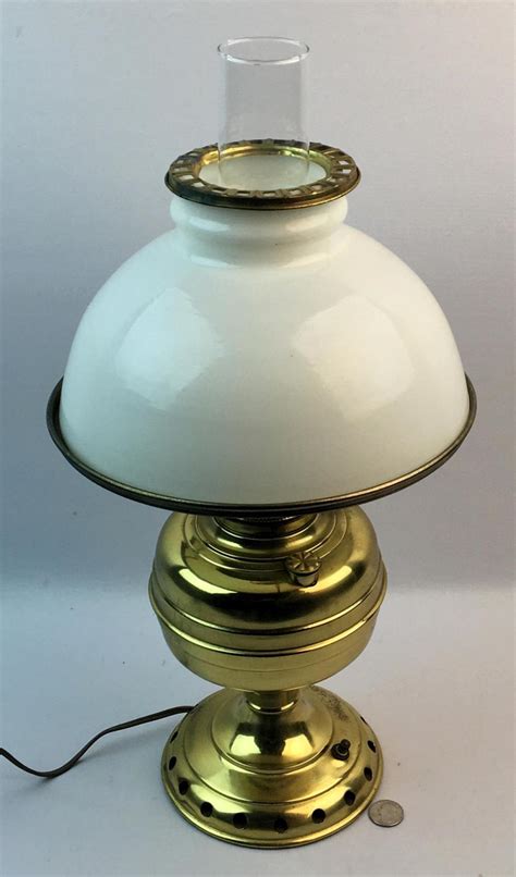 Lot Antique Brass Kerosene Lamp W Milk Glass Shade And Clear Chimney Works