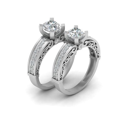Lesbian Wedding Ring Set Filigree Diamond Lesbian Couple Rings