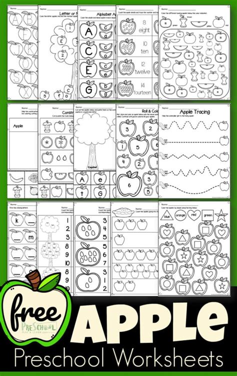 apple worksheet preschool pack