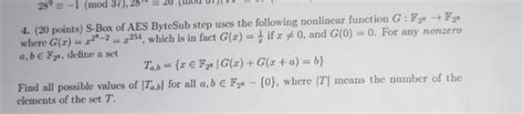 solved 4 20 points s box of aes bytesub step uses the