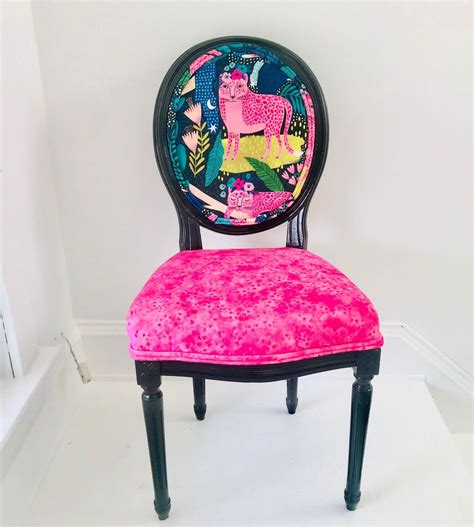 funky hot pink leopard dining chair etsy   boho dining chairs