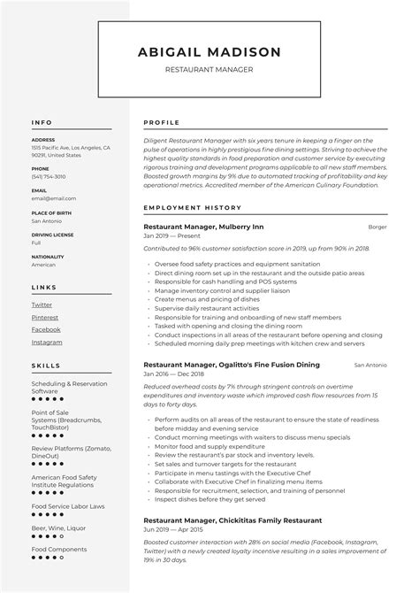 restaurant manager resume template word cv template etsy