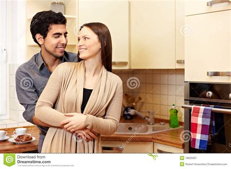 Couple In Love In Kitchen Stock Image Image Of Happy