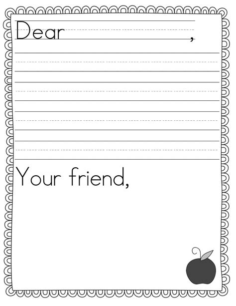 blank letter writing template  kids