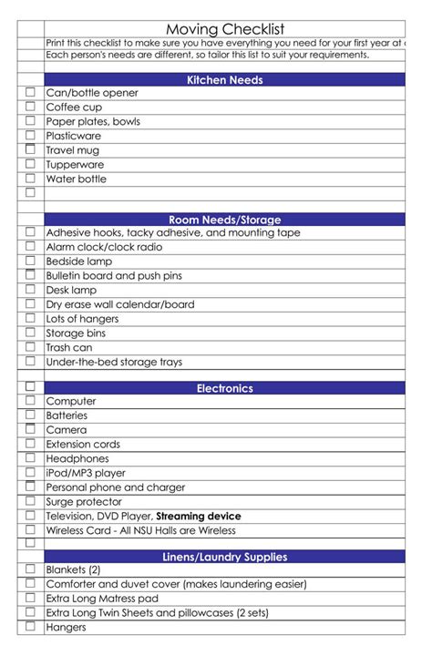printable moving checklist  planner