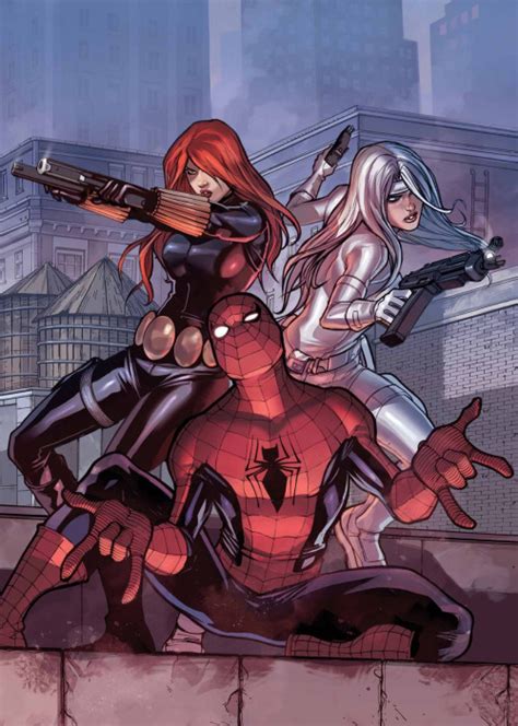 Silver Sable With Spidey And Black Widow Silver Sable