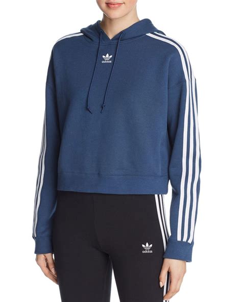 adidas originals adicolor  stripe cropped hoodie  blue lyst