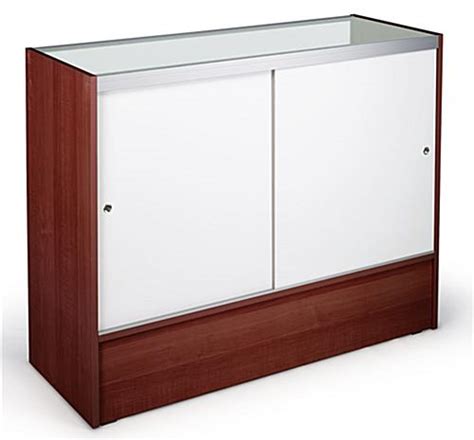 Display Case Retail Counter W Cherry Finish And Tempered