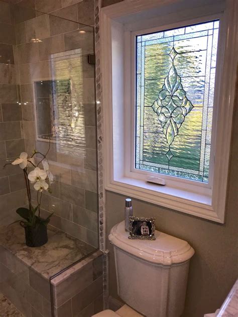 stunning  clear beveled window installed  bathroom  privacy light  beauty
