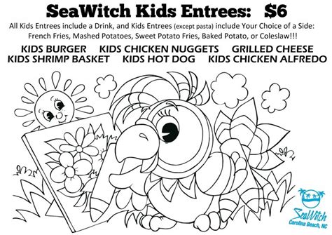 kids menu coloring sheet seawitch tiki bar   carolina