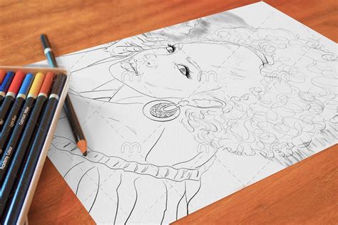 pencil drawing   womans face   piece  paper