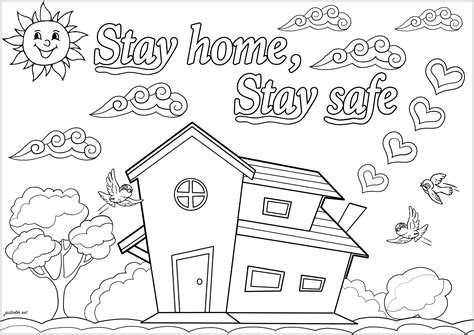 covid  stay home  stay safe anti stress adult coloring