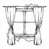 Window Sketch Curtains Line Drawing Curtain Beautiful Vintage Drawings Sketches Graphicriver Outline Vector Visit Illustration sketch template