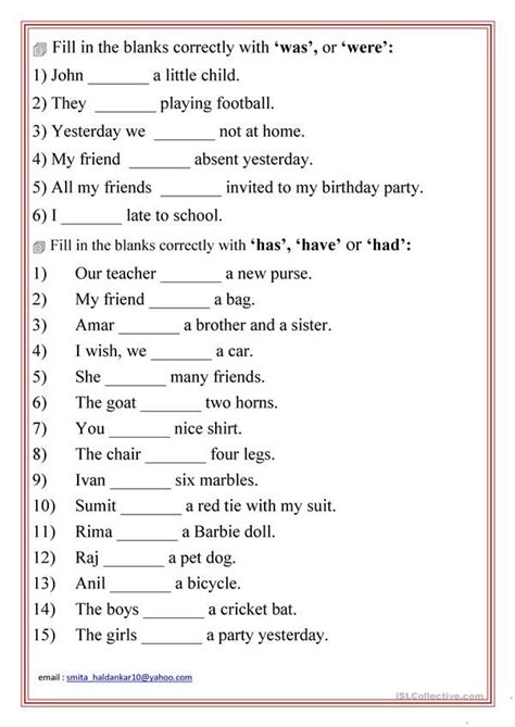 amisarewaswerehashavehad english grammar worksheets english