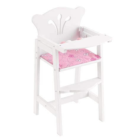 kidkraft  lil doll high chair white  pink wooden high chair