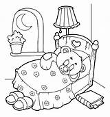 Coloring Pages Night Sleep Teddy Sleepover Bear Time Party Pajama Goodnight Tight Color Bed Printable Holidays Starry Drawing Good Sleeping sketch template