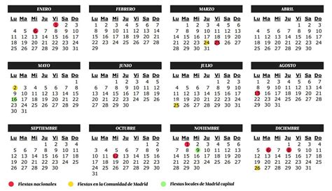 vacaciones calendario de festivos de  de la comunidad de madrid cuando hay colegio