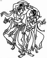 Coloring Dance Dancing Indian Clipart Cartoon Pages India Dancer Clip Line Cliparts Drawing Folk Girl Garba Dancers Library People Krishna sketch template