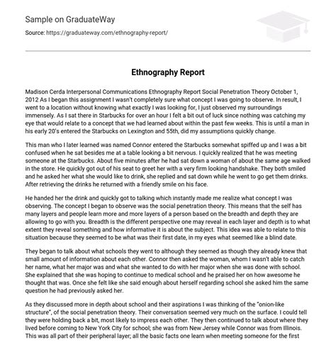 ethnography report  words  essay   graduateway
