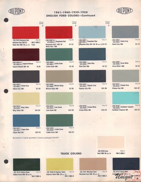 ford england paint chart color reference paint charts vintage paint colors painting